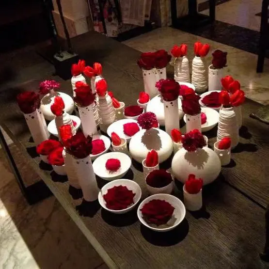 Order luxury red rose centerpiece decor in white bowl for weddings and hotel events.